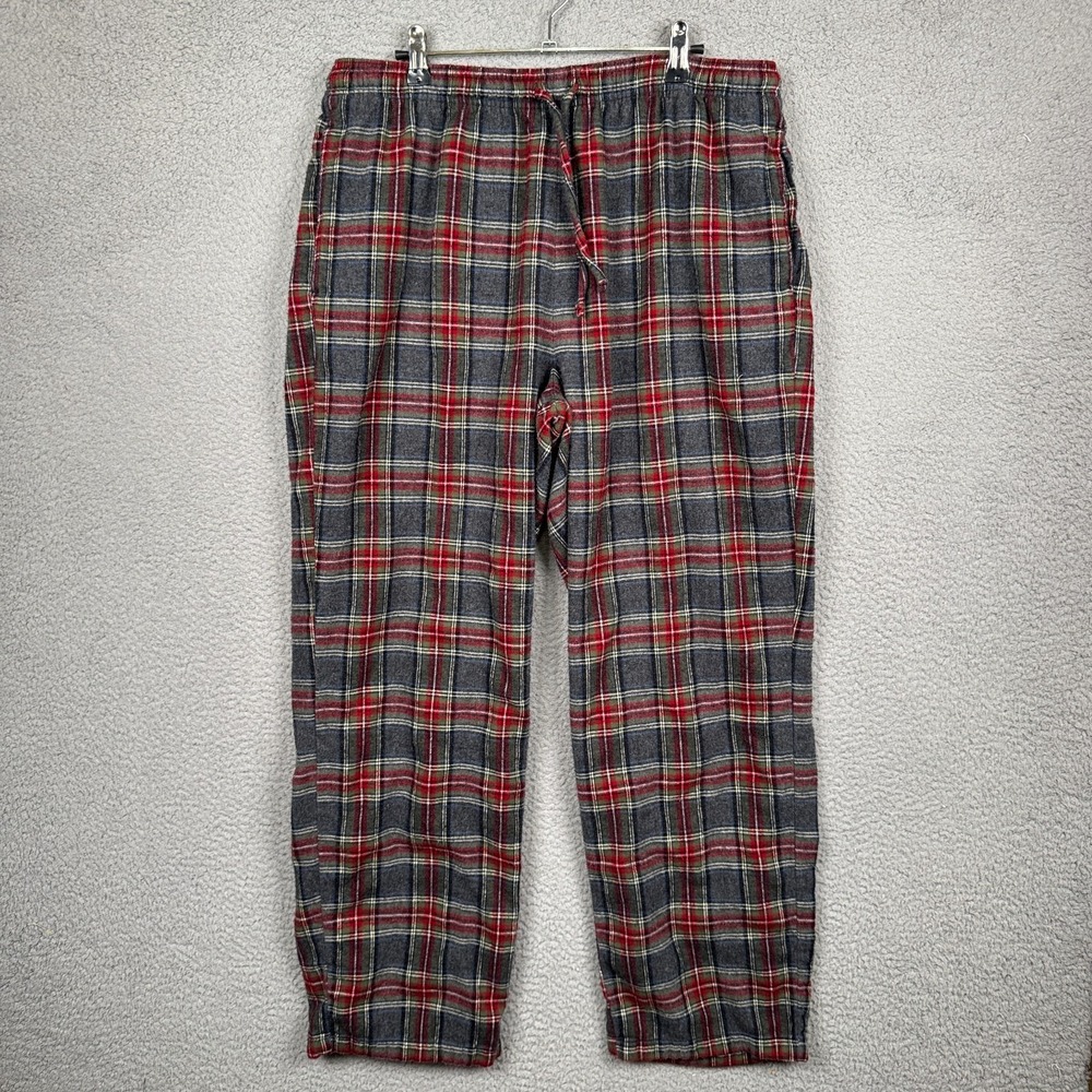 LL Bean Pajama Pants Mens L Gray Red Plaid Sleepwear Flannel Lounge Preppy Comfy